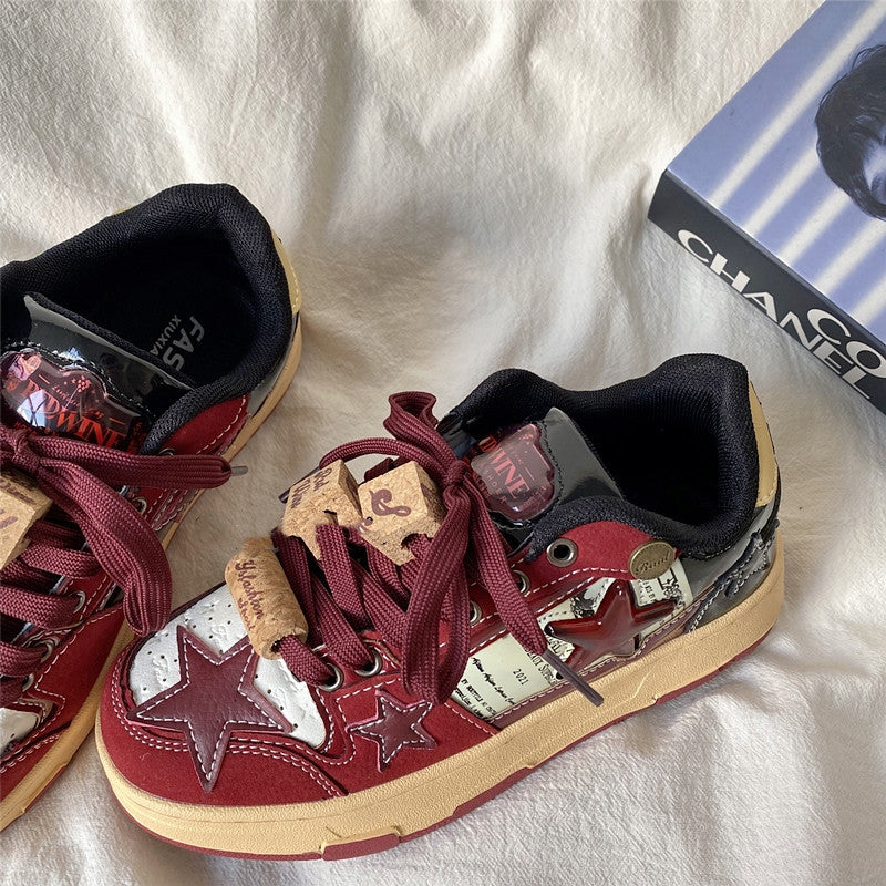 Small Group Wine Red Star Women's American Retro Board Shoes