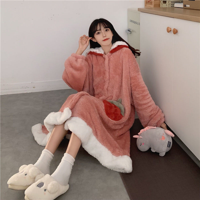 Women's Flannel Warm Loose Pajamas Suit