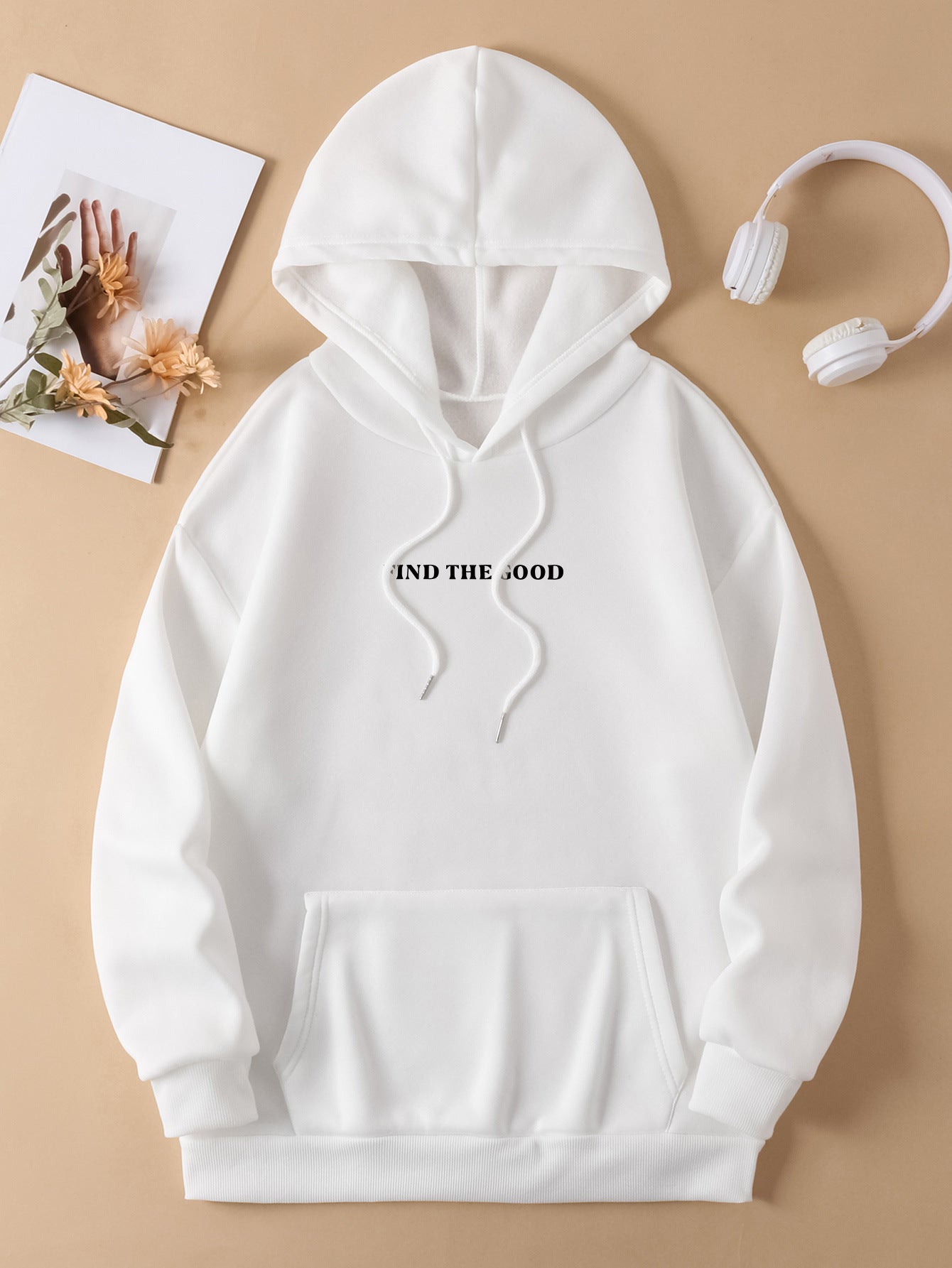 Brushed Hoody Plain Letter Printed Hoodie