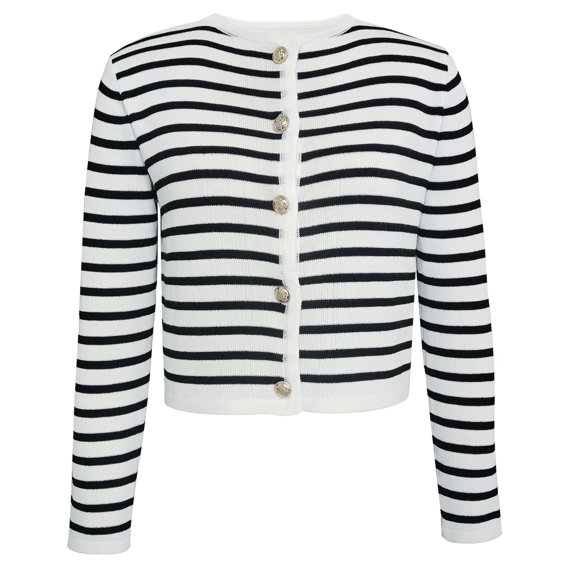 Striped Round Neck Knitted Cardigan Casual Sweater