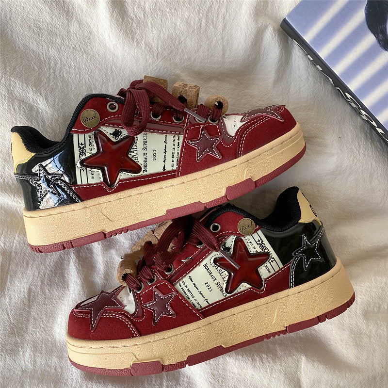 Small Group Wine Red Star Women's American Retro Board Shoes