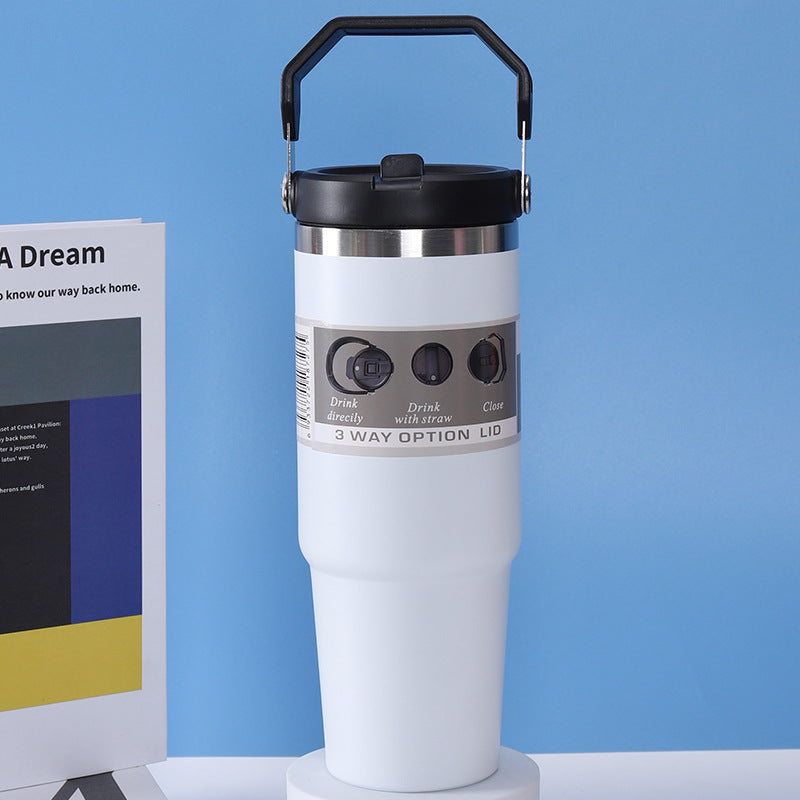 Stainless Steel Travel Cup Double Drinking Straw Cold Insulation Cup