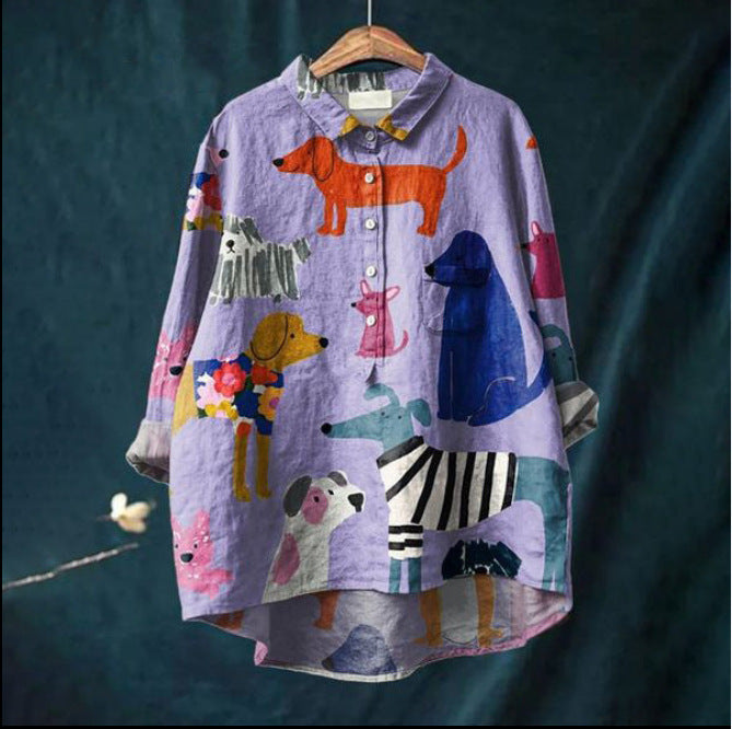 Casual Long Sleeve Shirt Animal Print Hawaiian Long Sleeve Blouse