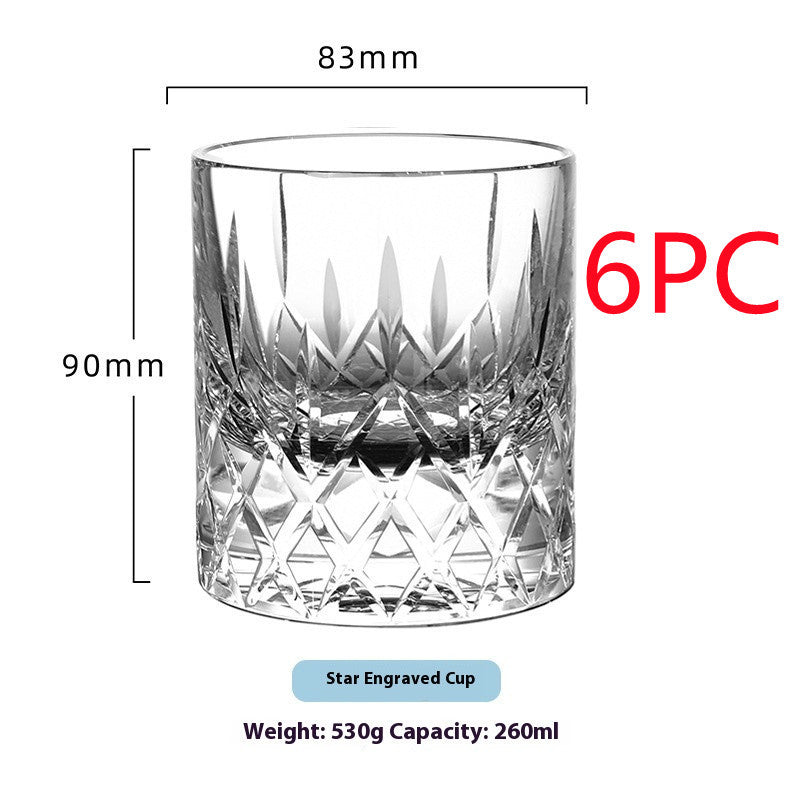 Whiskey Crystal Glass Handmade Fine Carved Wine Glass Ice Hockey Wide Mouth Light Luxury Shot Glass