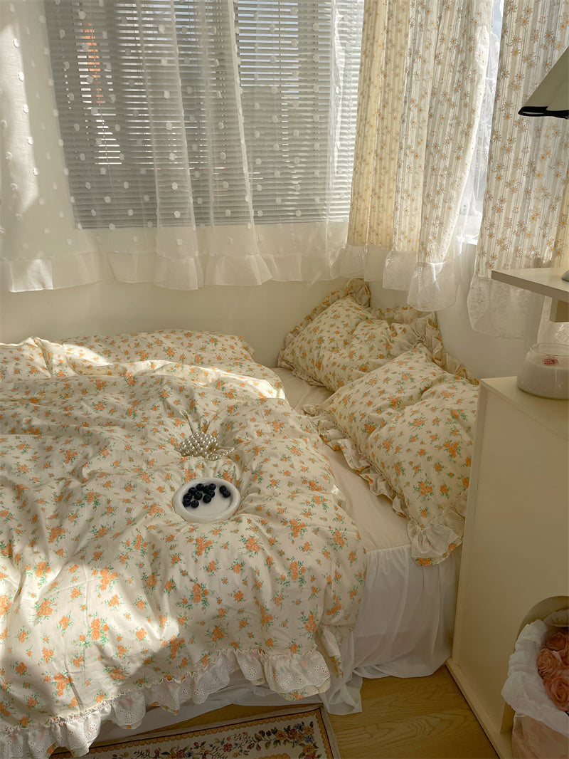 Fragmented Cotton Four Piece Lace Pure Cotton Bed Sheet, Quilt Cover, Bed Skirt, Bedding