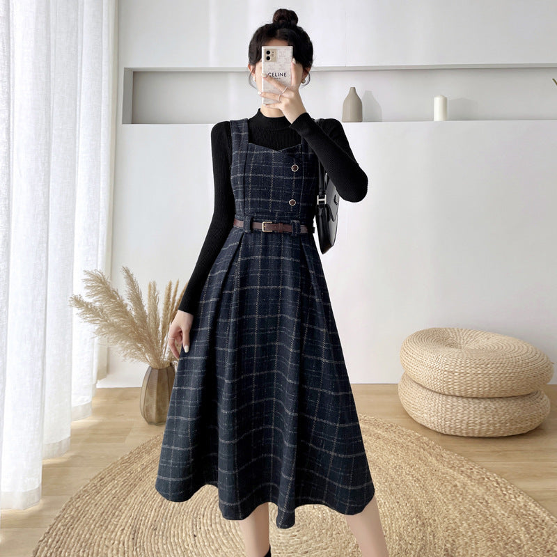 French Vintage Fashion Temperament Tweed Undershirt Dress