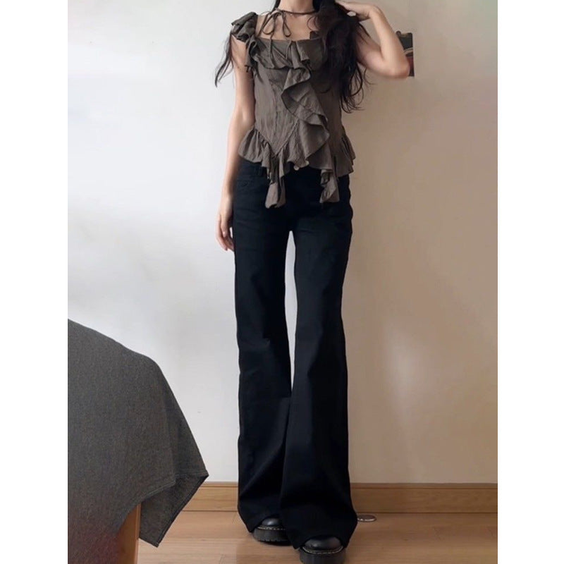 Women's Black Low Waist Wide Leg Jeans