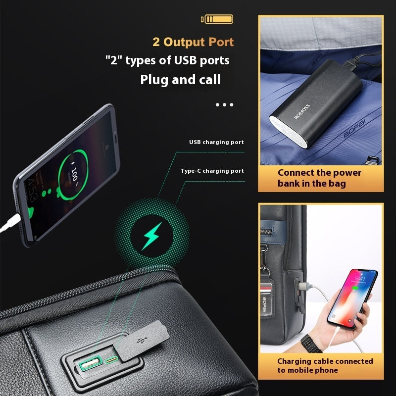 Leather Computer Business Backpack Large Capacity Multifunctional