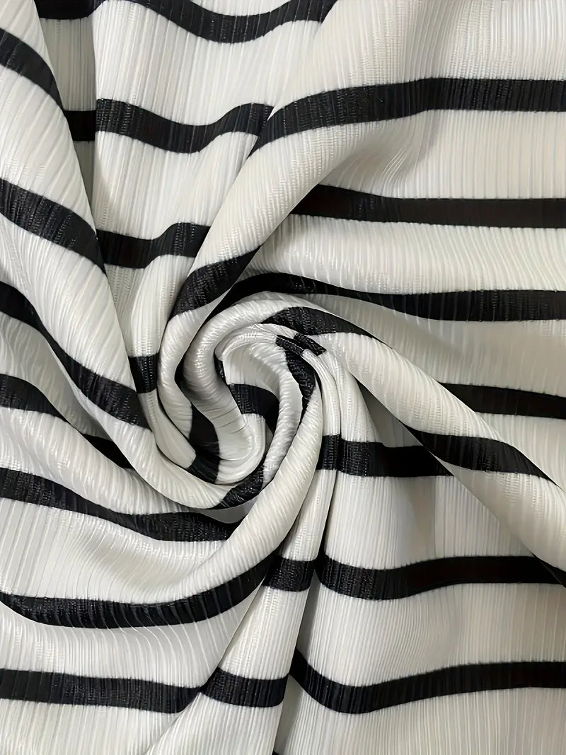 Women'S Elegant Striped Long Sleeve Button Detail Bodycon Dress