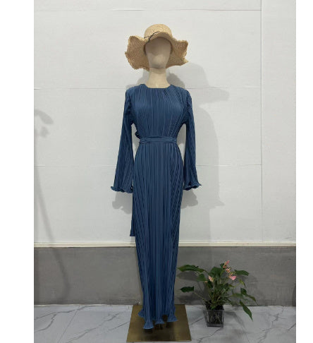 Elegant Pleated Bell Sleeve Mid-length Dress Women's Clothing
