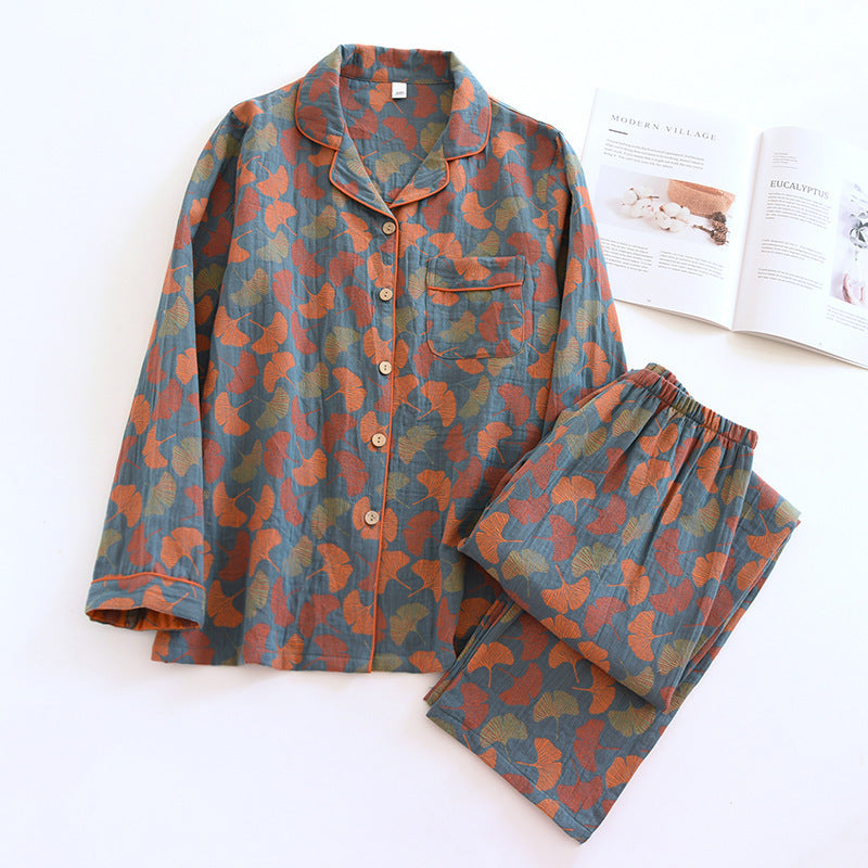 Retro Flower Home Wear Breathable Antique Mom Pajamas Long-sleeve Suit