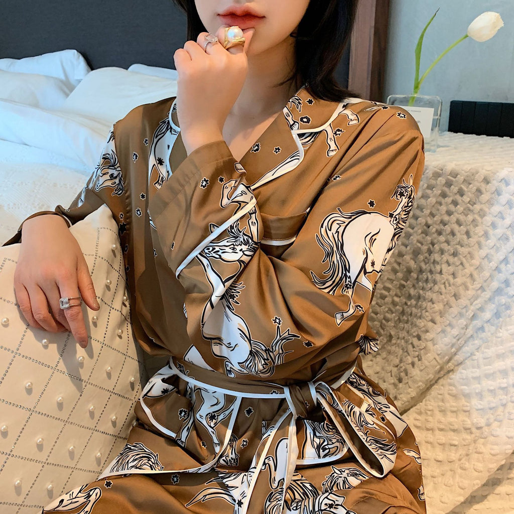 Belted Silk Pajamas Home Clothes Women's Suit