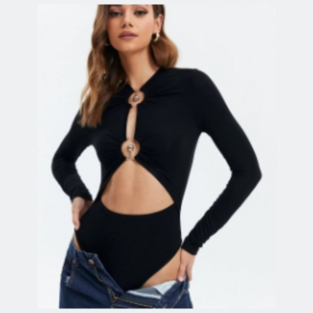 V-neck Women's T-shirt Hollow-out Long-sleeved Jumpsuit