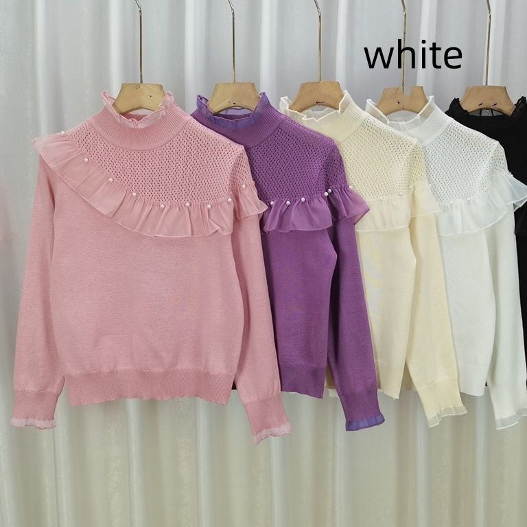 Women's Ruffled Stitching Half-high Collar Long Sleeves Knitwear