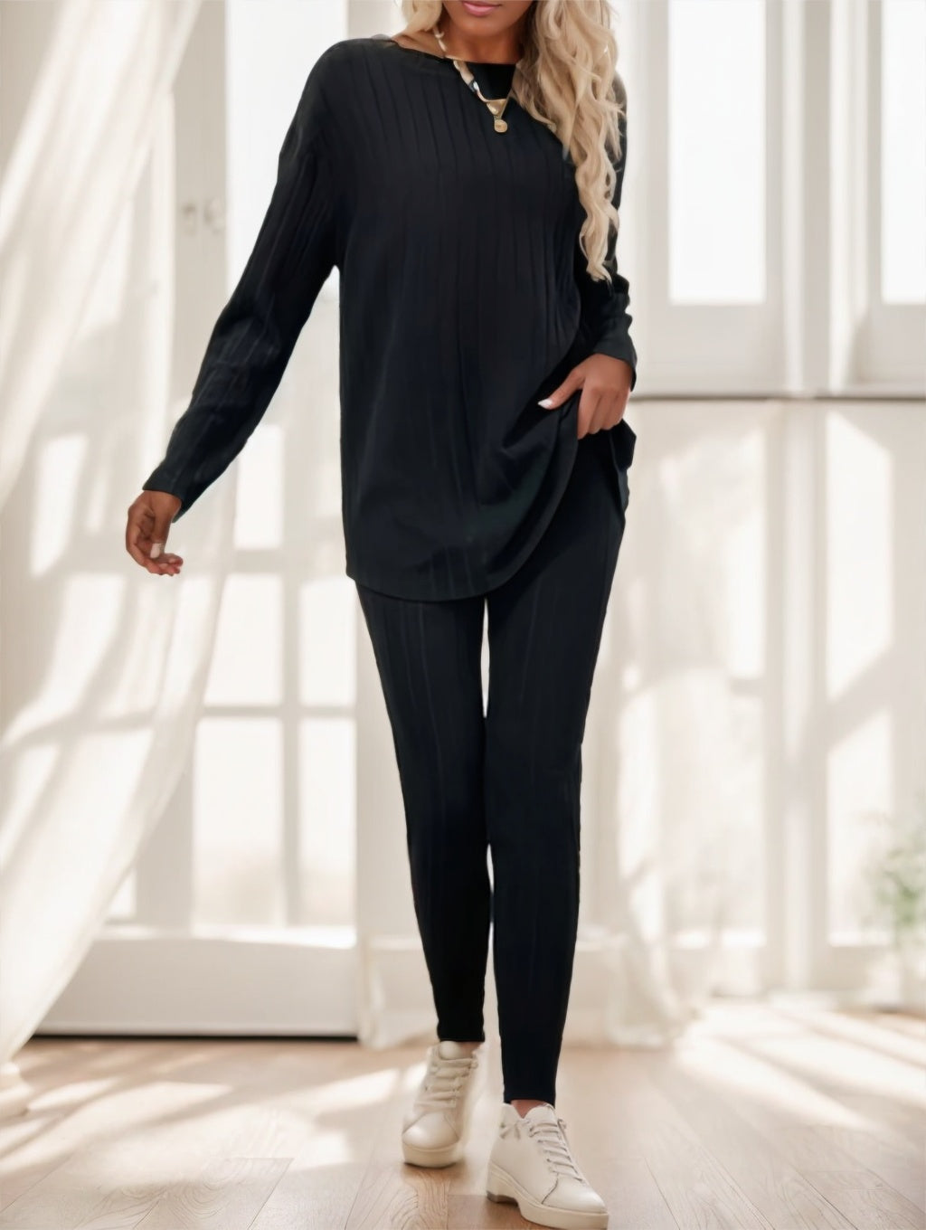 Women's Casual Solid Two-piece Pants Set