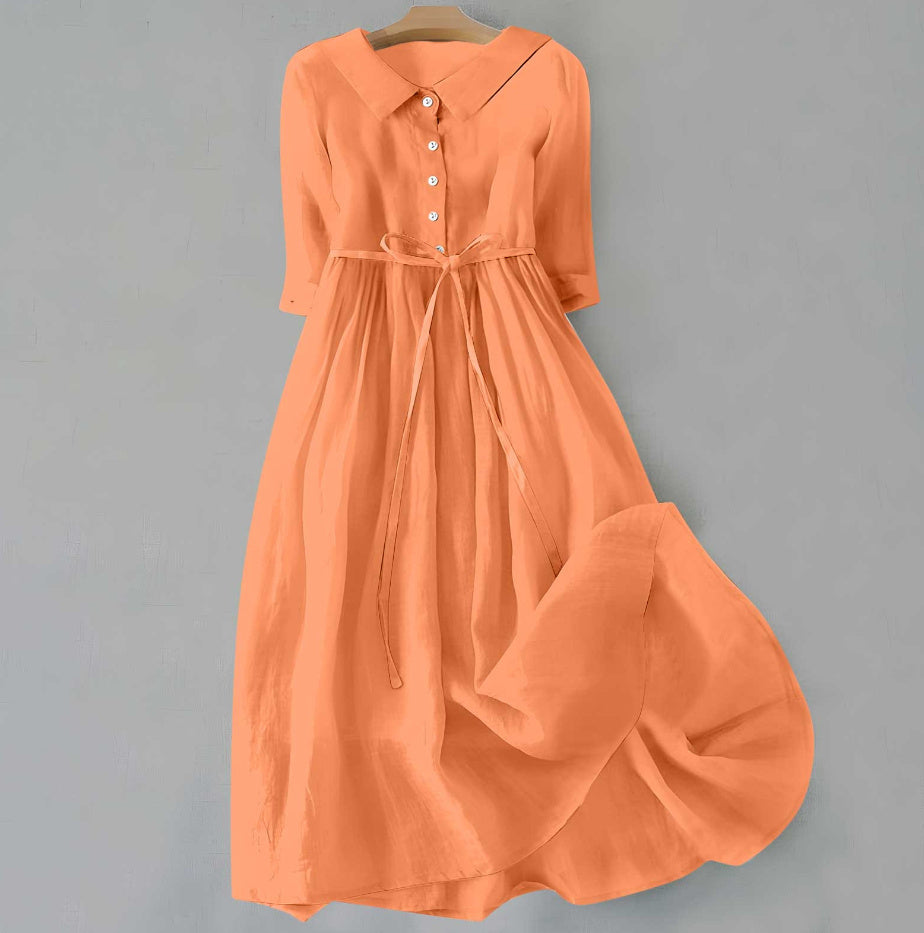 Women's French Retro Cotton And Linen Pleated Lace-up Skirt Dress