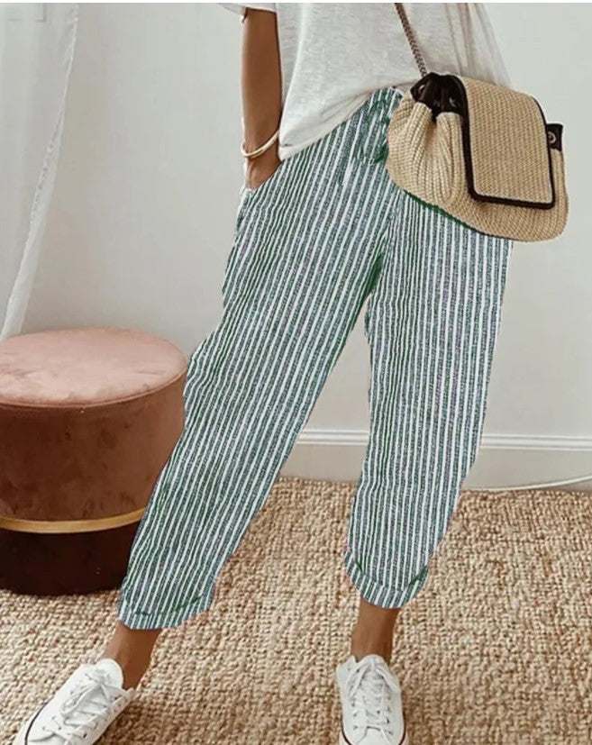 Summer Stripes Casual Pants Loose Elastic Waist Women