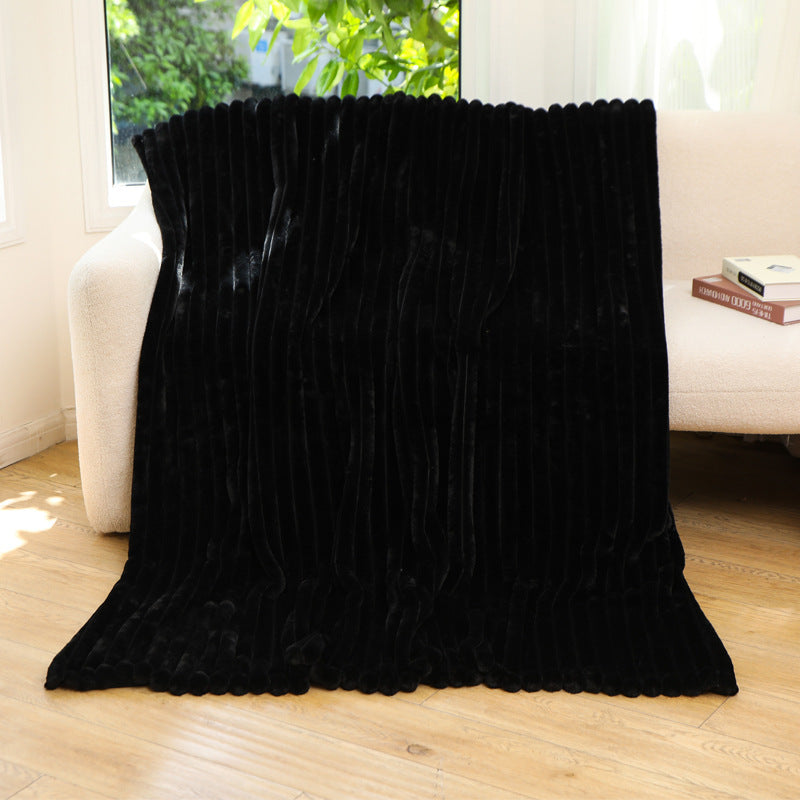 Striped Jacquard Rabbit Fur Blanket