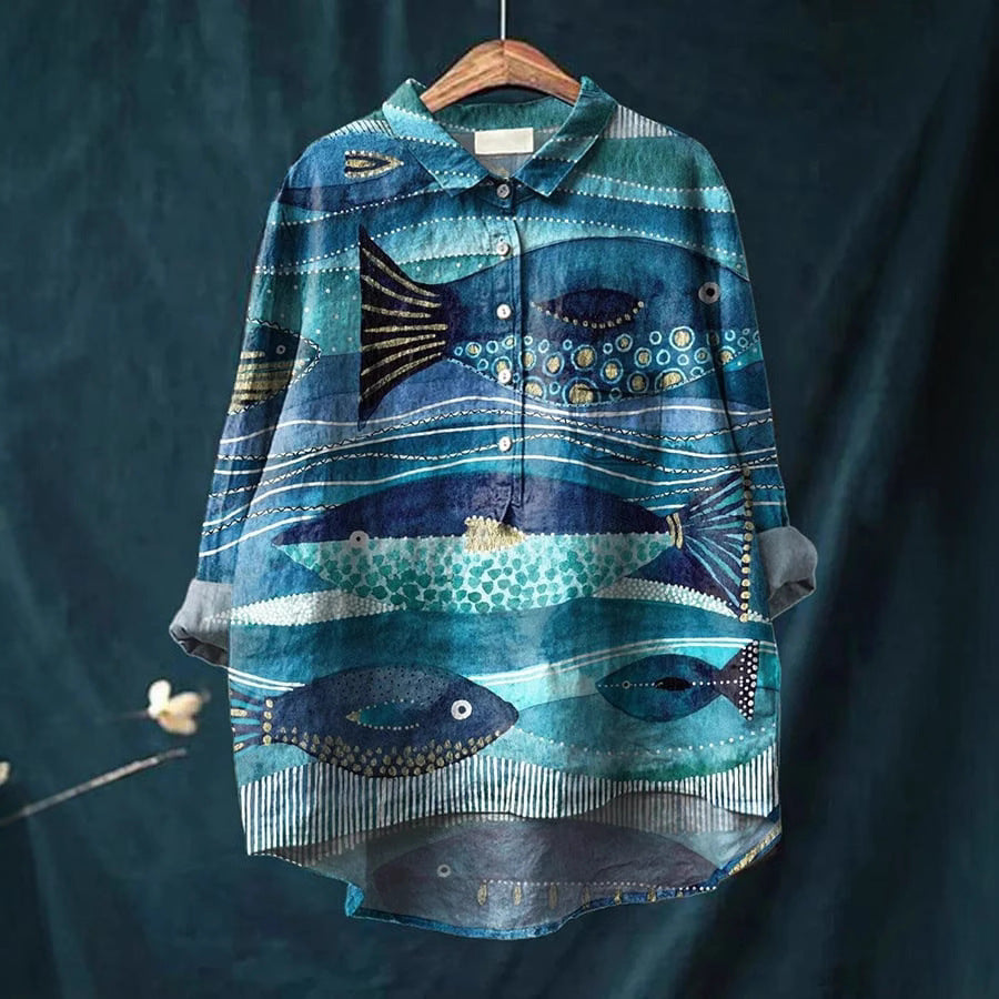 Casual Long Sleeve Shirt Animal Print Hawaiian Long Sleeve Blouse