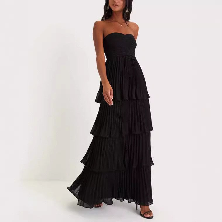 Women's Pleated Tube Top Cake Pleated Dress