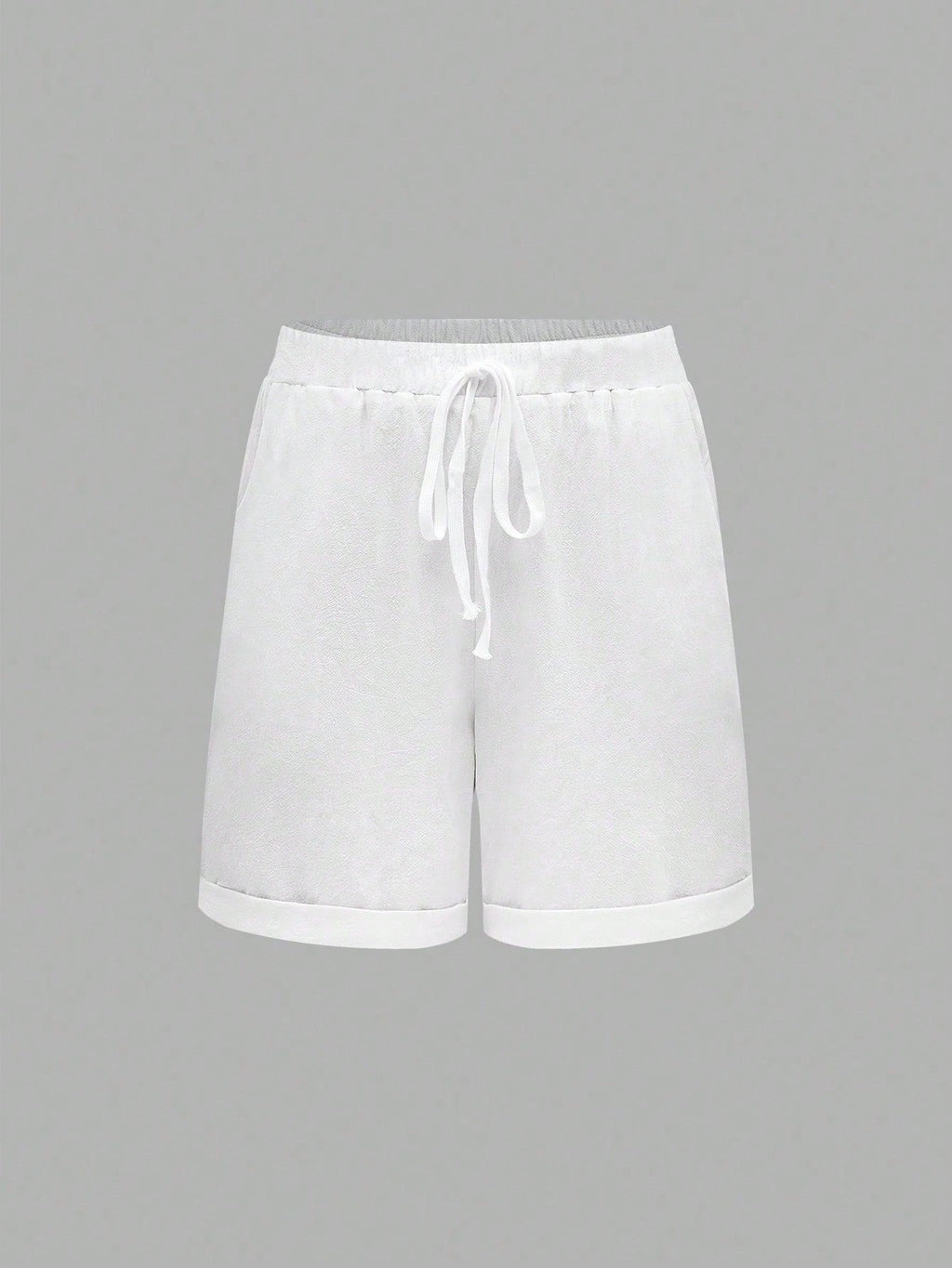 Solid Color Drawstring Shorts With Pockets, Summer Casual Wear