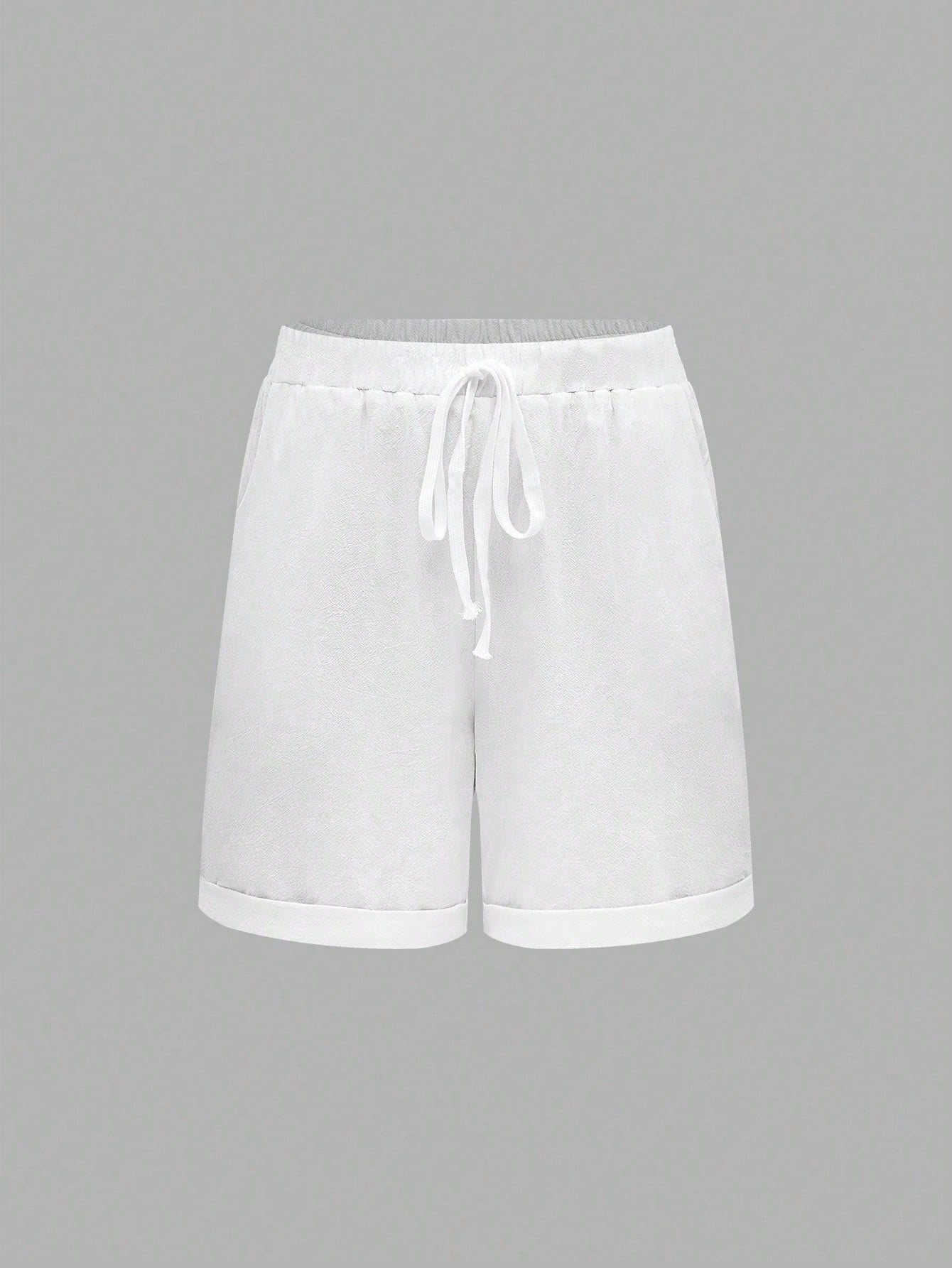 Solid Color Drawstring Shorts With Pockets, Summer Casual Wear