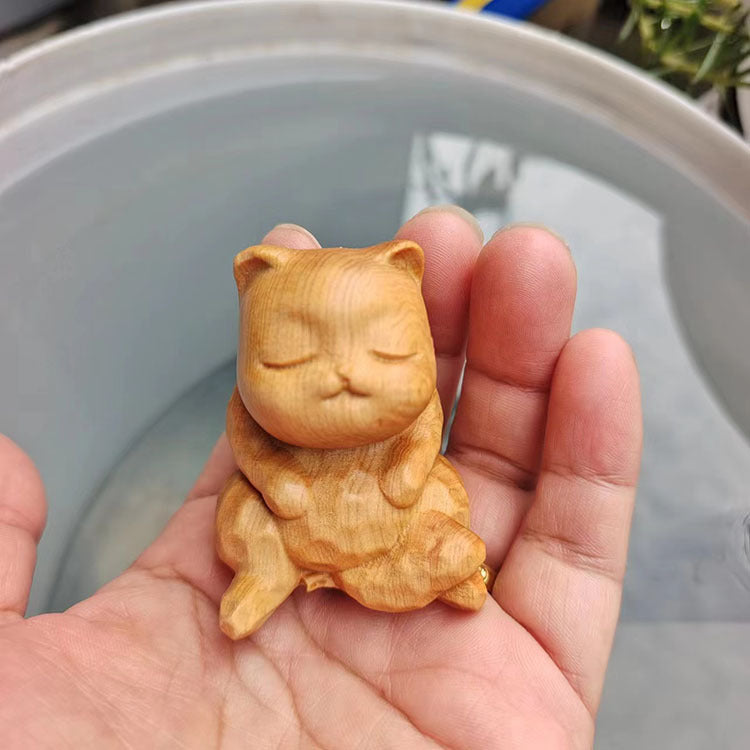 Arborvitae Wood Carving Aodao Cat Creative Crafts