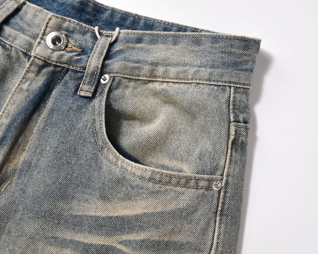 European And American Style Washed Pocket Stitching Zipper Slightly Flared Overalls