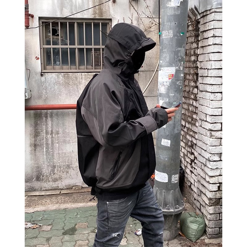 Men's Black And Gray Panel Coat