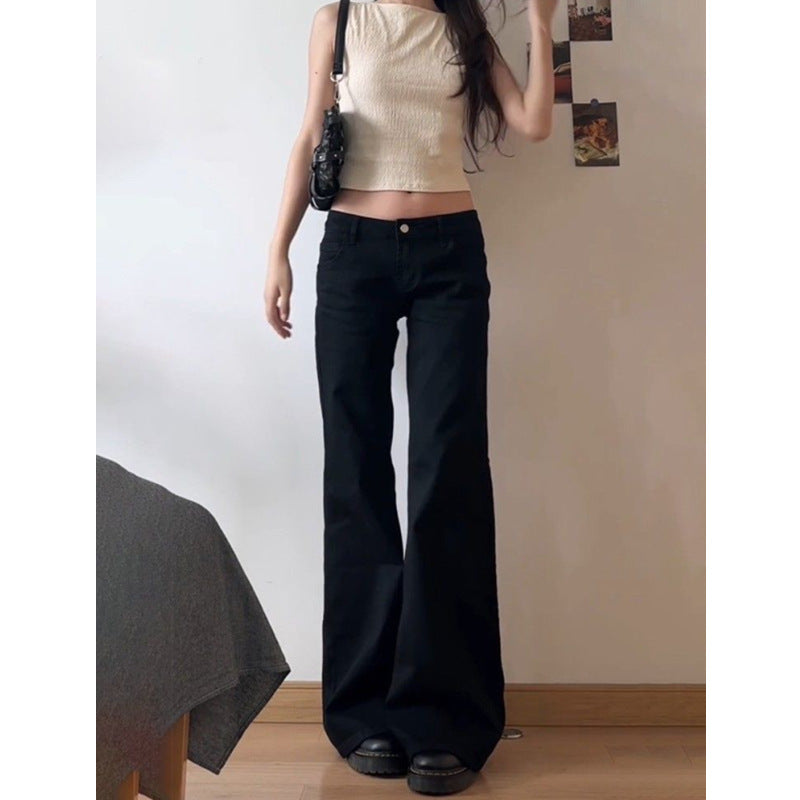 Women's Black Low Waist Wide Leg Jeans