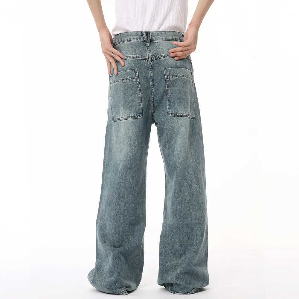 Draping Mop Wide Leg Loose Washed Jeans Tide
