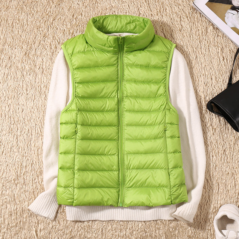 Autumn And Winter New Thin Lightweight Short Type Casual Fashion Stand-up Collar Down Jacket Vest Women's Light Down Feather Liner