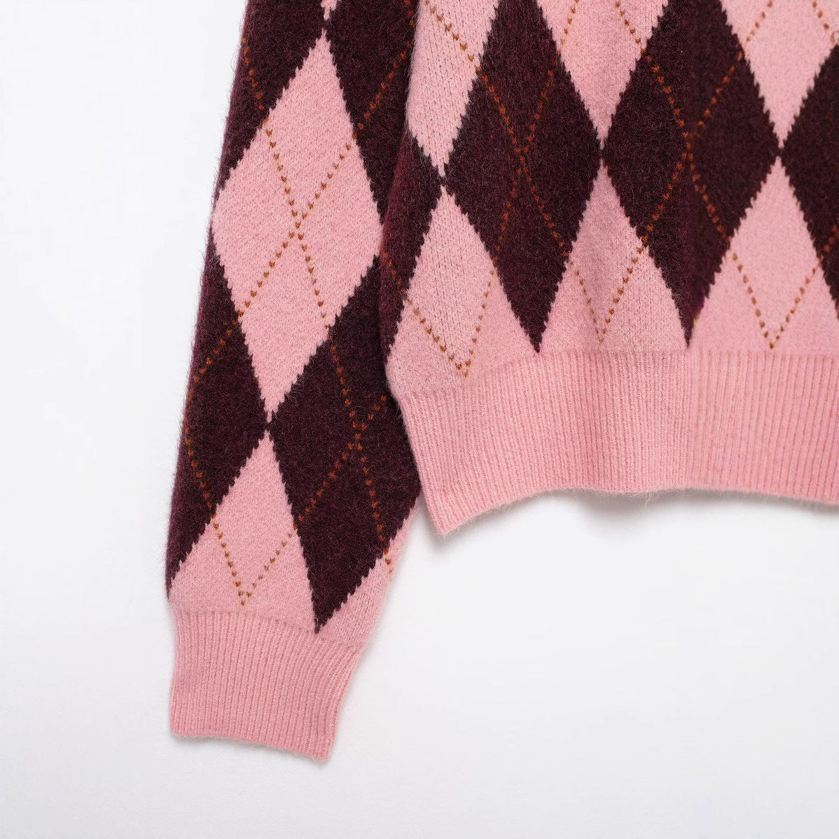 Rhombus Jacquard Round Neck Knit Casual Coat