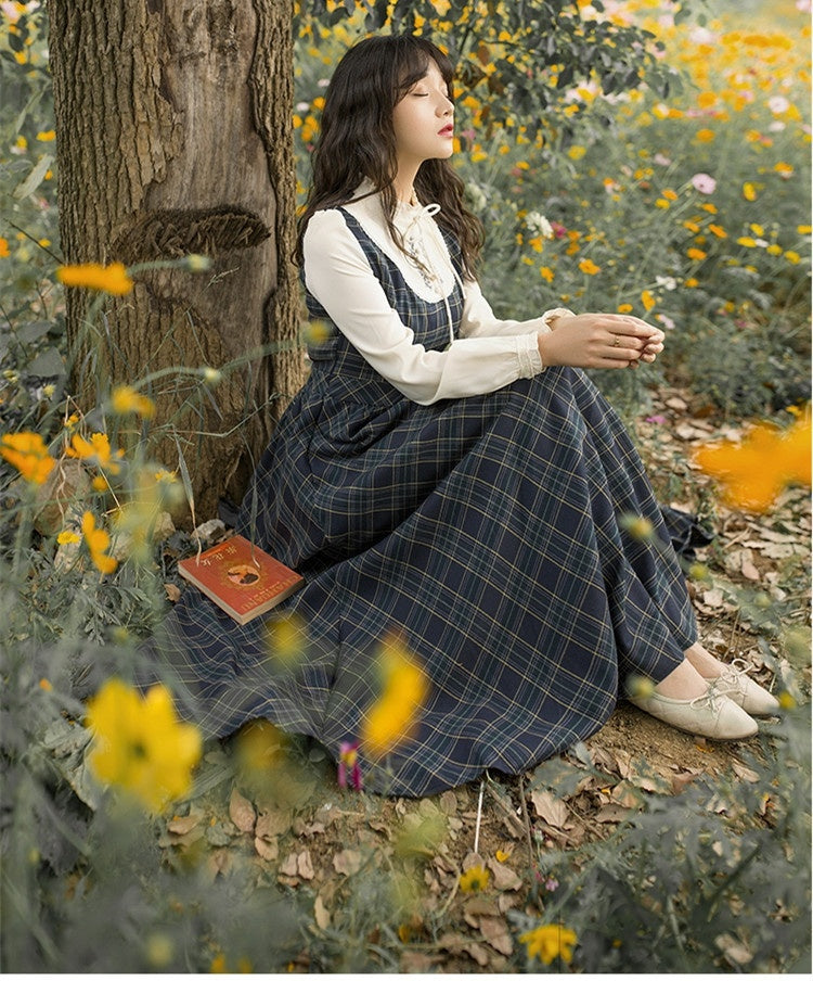 Women's New Literary Retro Plaid Swing Dress