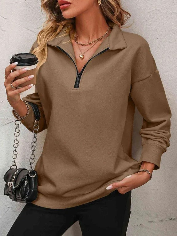 Women's Fashion Half Long-sleeve Zipper Sweatshirt Fashion Pullover