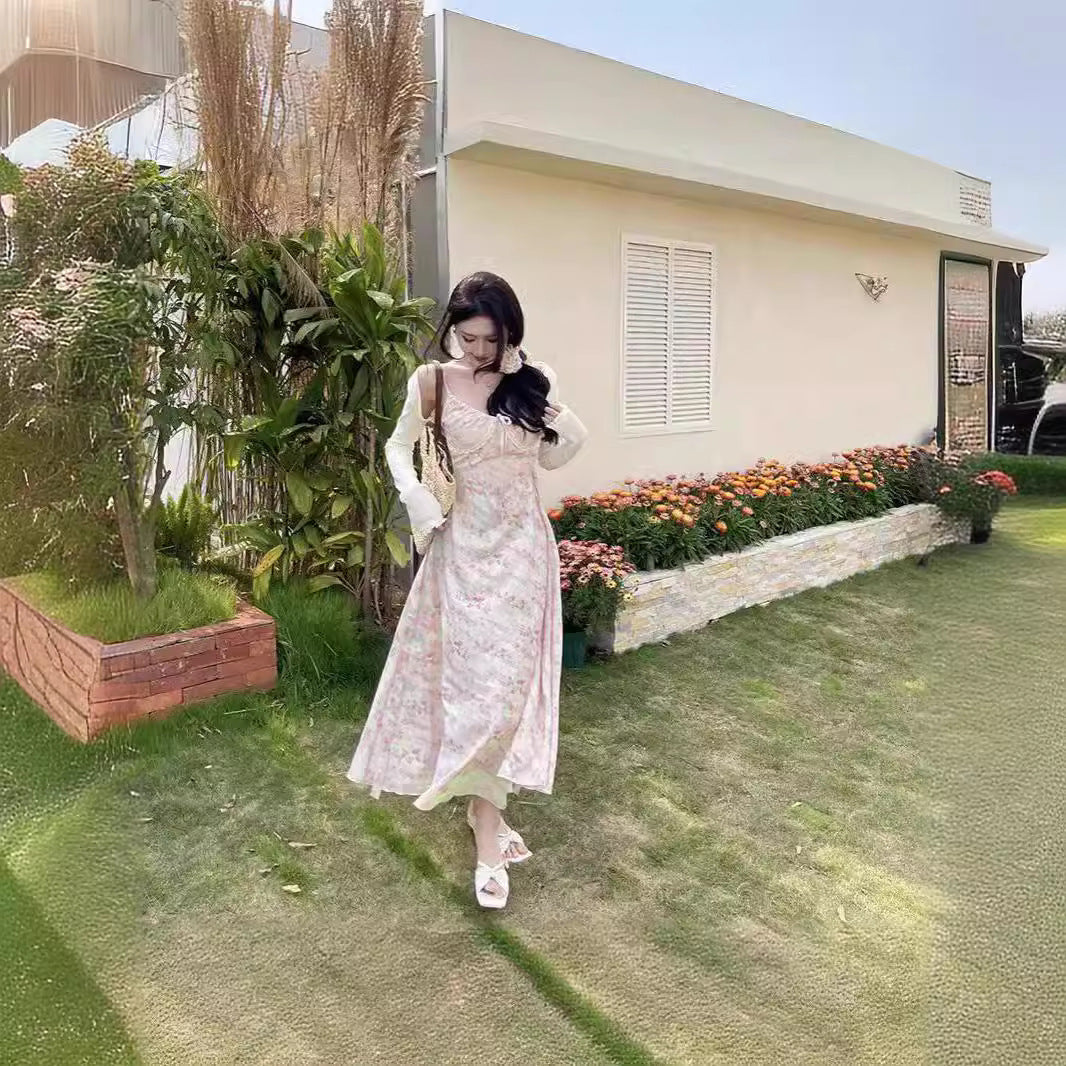 Fashion Pure Desire Style Lace Floral Strap Dress Female Summer Sweet