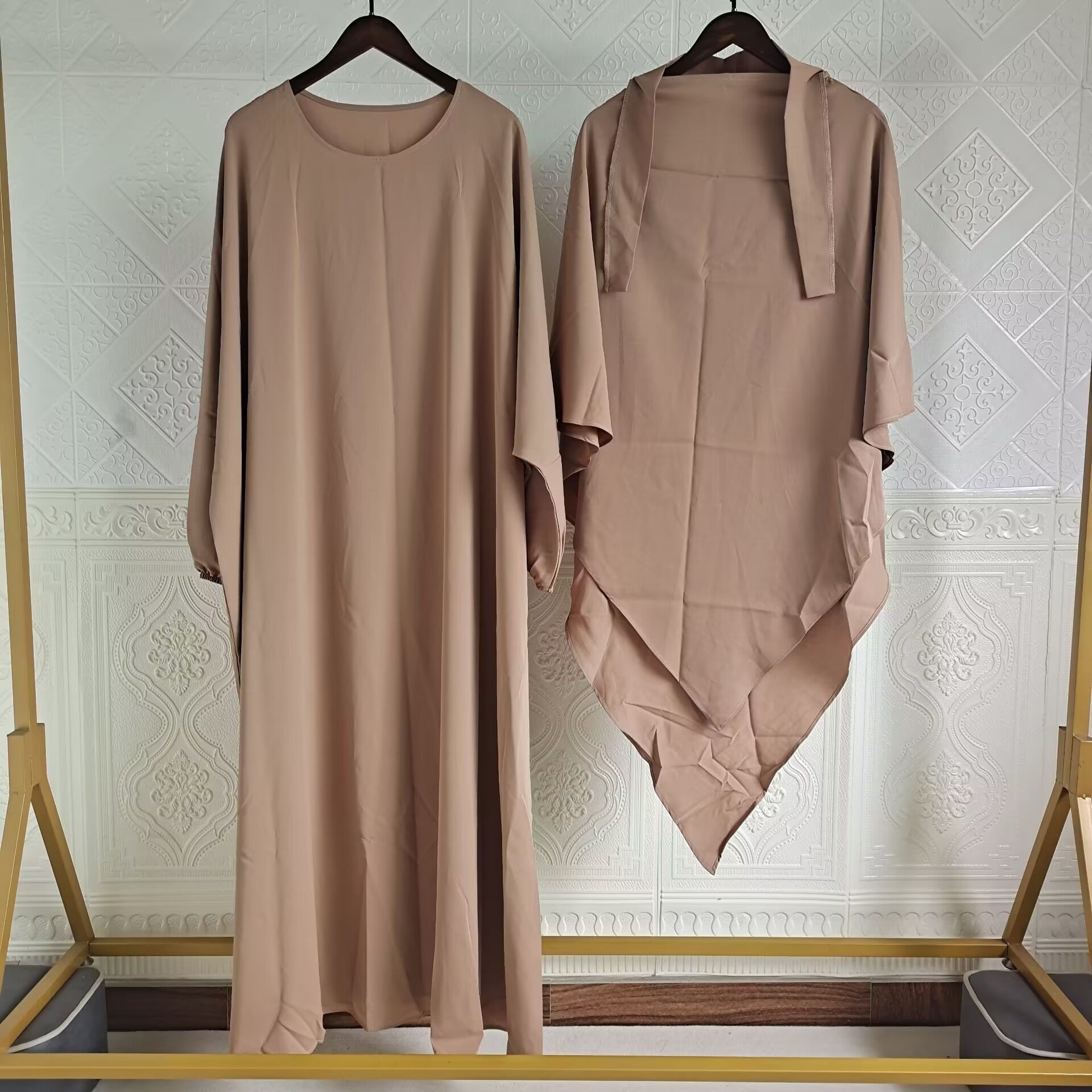 Women's Two-piece Solid Color Headscarf Dress