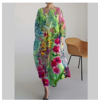 Women's 3D Cotton And Linen Half Sleeve Dress