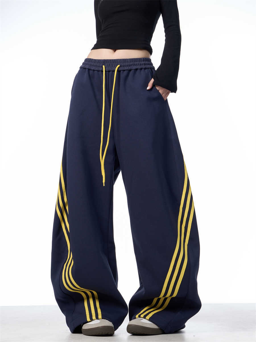 Striped Lace-up Machete Casual Pants Loose Wide-leg Pants