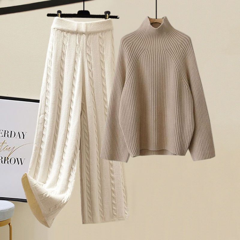 Cotton Vest Idle Style Knitted Sweater Wide Leg Pants Three-piece Set