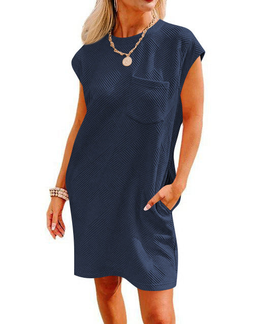 Women's Casual Sports Round Neck Pocket Short Sleeve Loose Dress