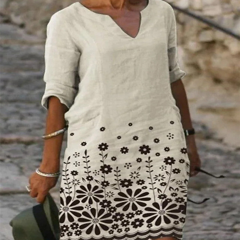 Four-sided Stretch Dress 3D Printed Geometric Pattern Mid-skirt Style Loose