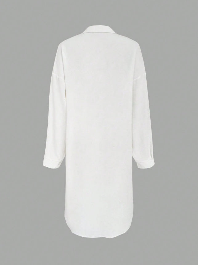 Pleated Long Button Down Dropped Shoulder Women Shirt