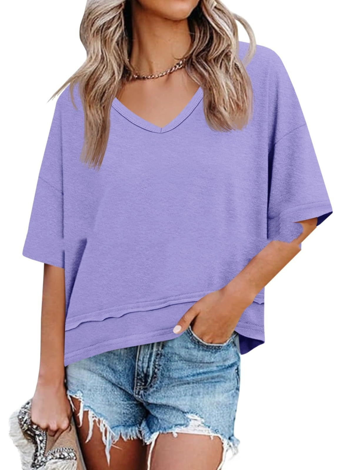 Casual Dignified Sense Of Design Solid Color Short Sleeve