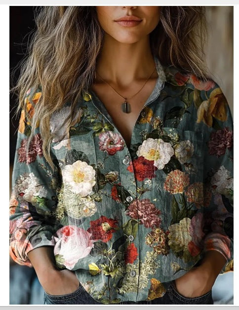 D Printed Exquisite Linen Women's Top