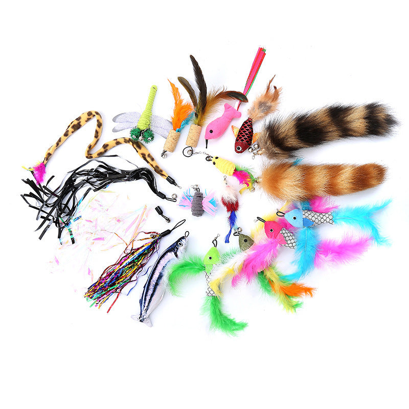 Cat Toy Cat Teaser Feather Handheld Three Sections Fishing Rod Suit