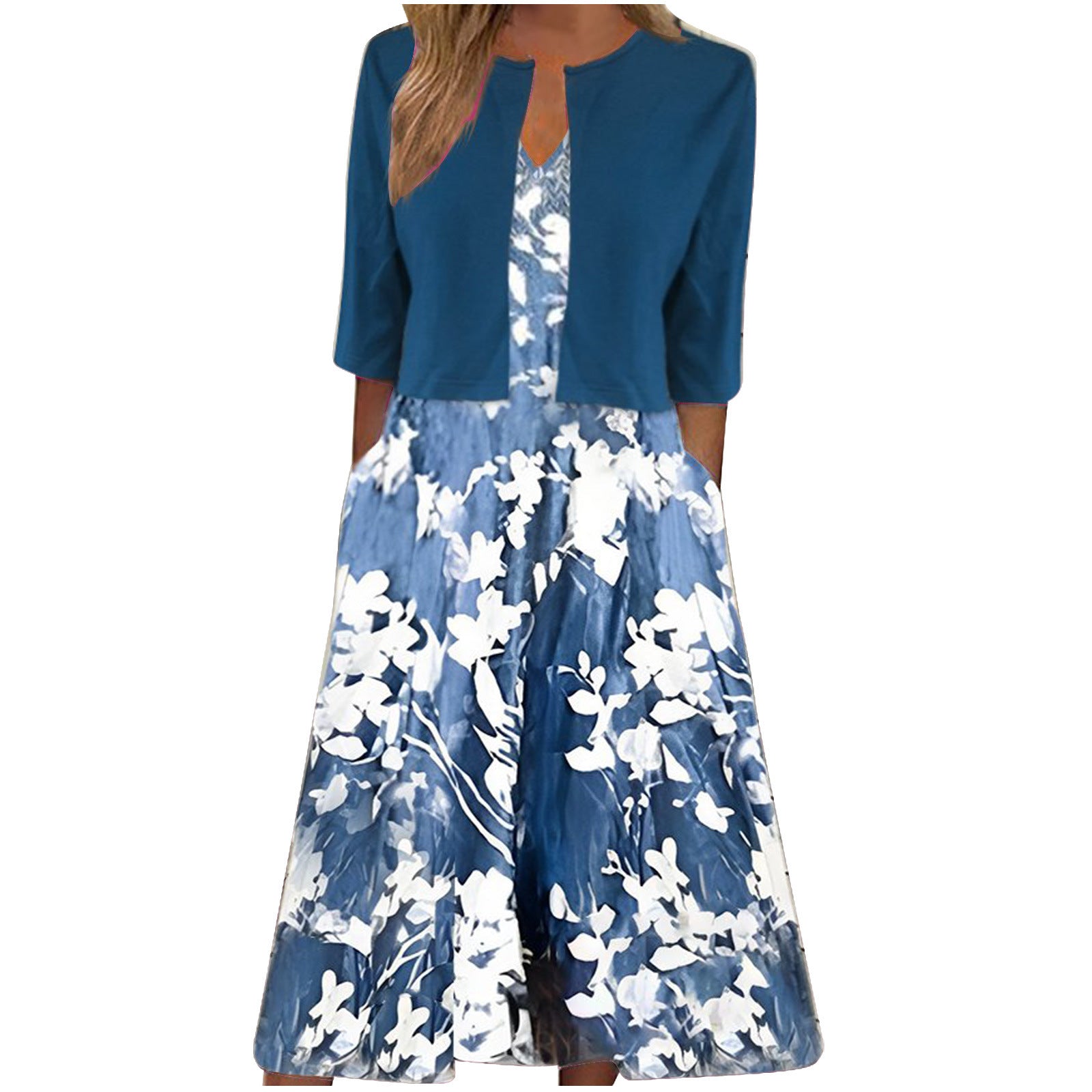 Ethnic Style Elegant Floral Print Vest Dress Cardigan Two-piece Set