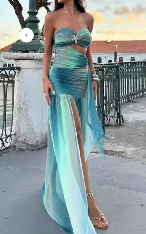 Graceful And Fashionable Satin Gradient Backless Lace Up Sexy Dress