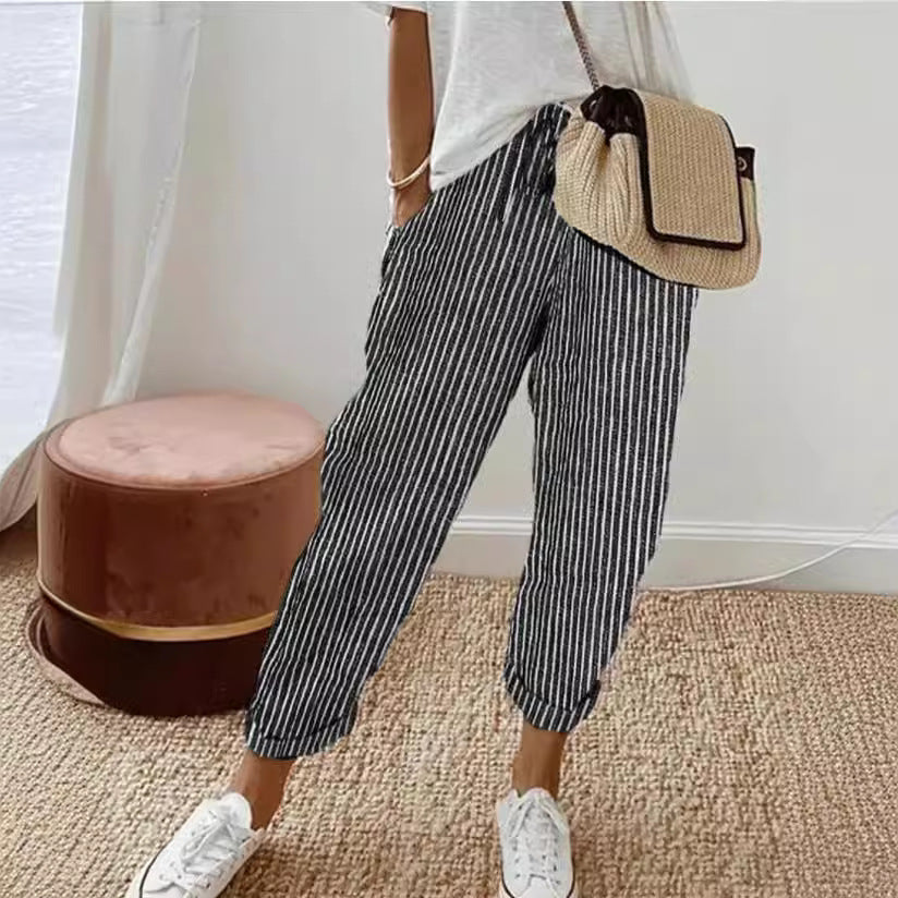 Summer Stripes Casual Pants Loose Elastic Waist Women