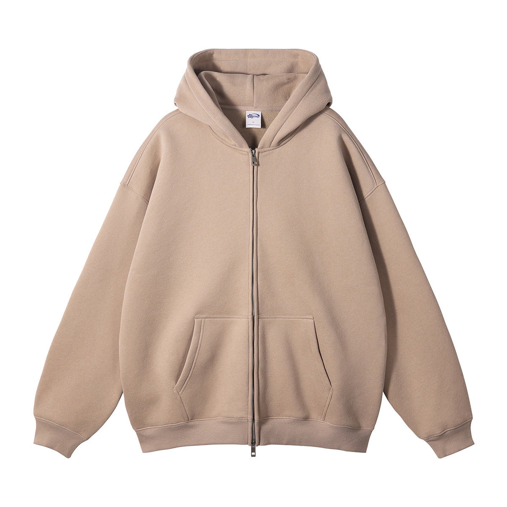 Men's Fleece-lined Thickened Double-headed Zipper Hooded Sweater